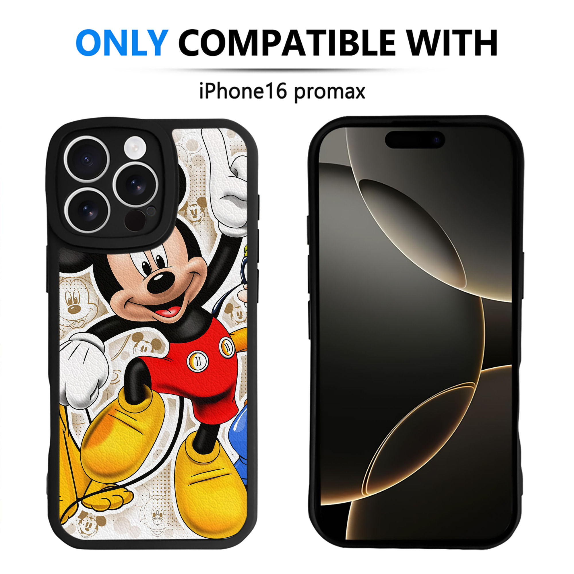 （画像用） ミッキーマウス Mickey Mouse 【iPhone 16シリーズ対応】シリコンスマホケース（レザー調） 材質：シリコン